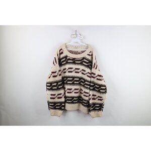 Vtg 50s 60s Streetwear Mens 2XL Chunky Hand Knit Wool Cowichan Sweater Geometric